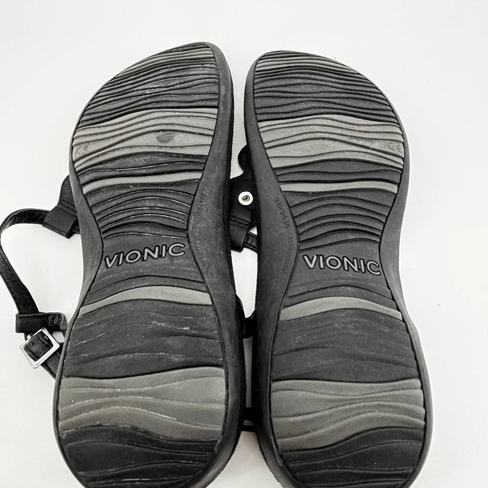 Vionic Lizbeth T Strap Black Thong Slingback Orthopedic Sandals‎ Womens 9 UK7
